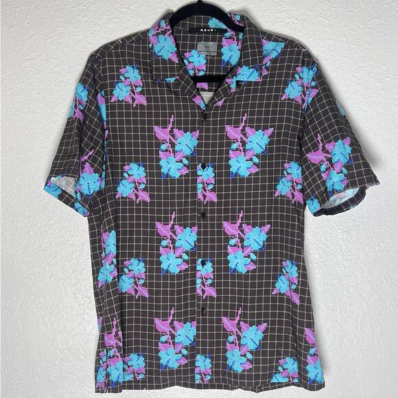 KSUBI Mens Low Res Floral SS Camp Shirt Gray Multi Originally $150 Size Small - Picture 1 of 9